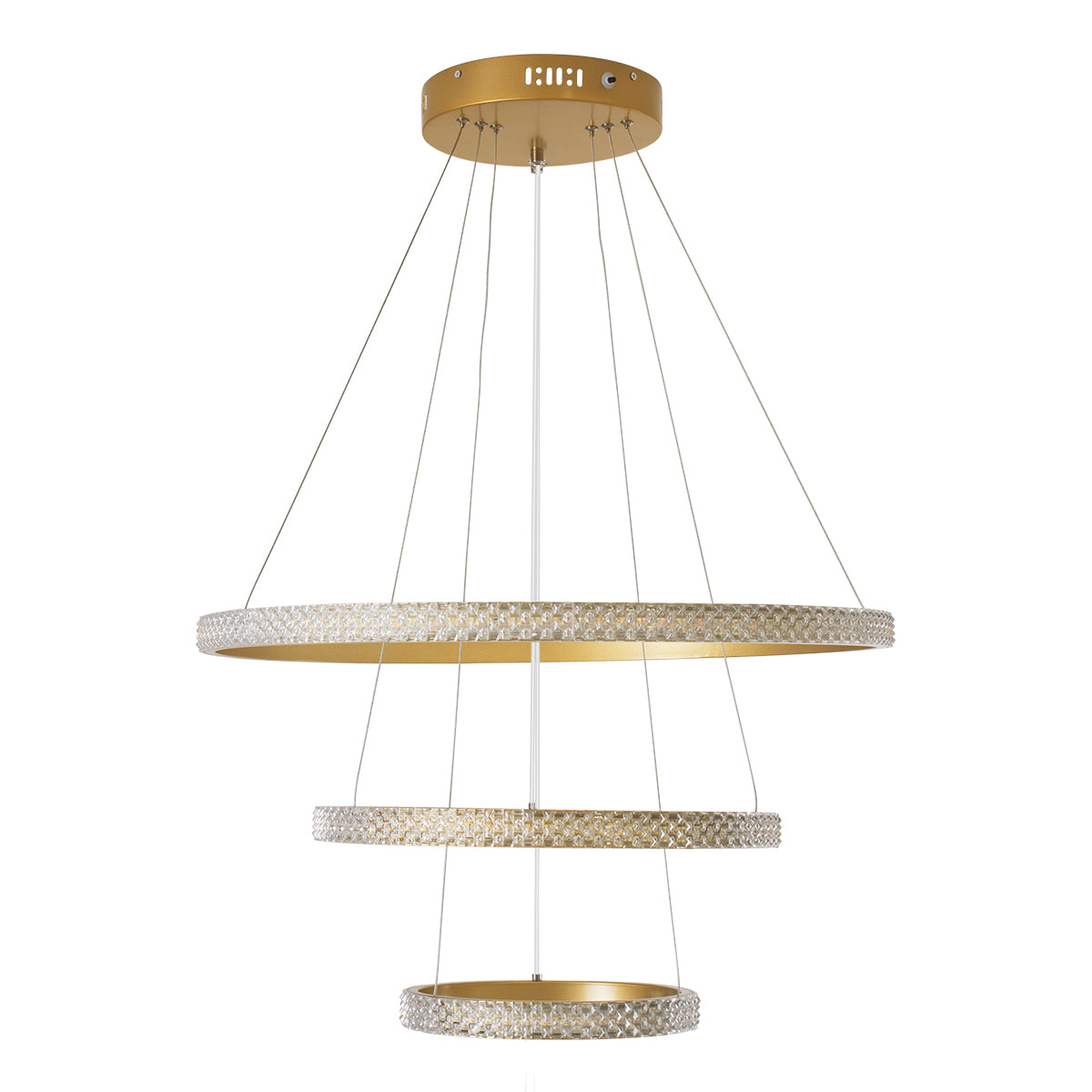GloboStar® DIAMOND TRIO 61137-DECO Κρεμαστό Φωτιστικό Δαχτυλίδι-Κύκλος LED CCT 100W 12123lm 360° AC 220-240V - Εναλλαγή Φωτισμού μέσω Τηλεχειριστηρίου All In One Ψυχρό 6000k+Φυσικό 4500k+Θερμό 2700k Dimmable Φ25+40+60cm - Χρυσό Βούρτσας - 3 Years Warranty - ledmania.gr