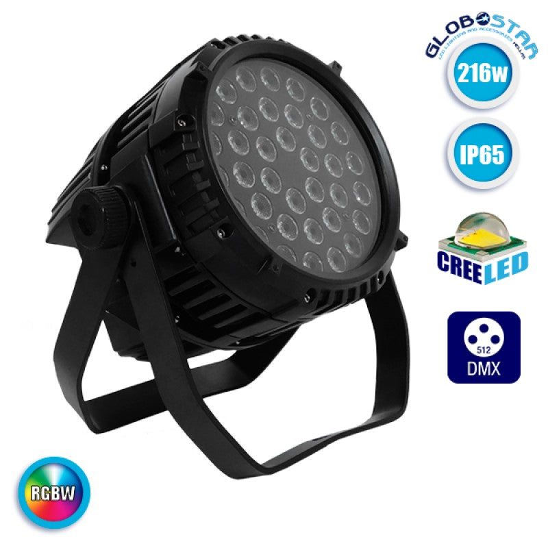 GLOBOSTAR® PAR 51129 Stage Κεφαλή Par LED 216W 15° AC 220-240V Αδιάβροχο IP65 36 x 6W CREE Chip Πολύχρωμο RGB Dimmable DMX512 Protocol 7 Channels - Μ29 x Π29 x Υ35cm - 2 Χρόνια Εγγύηση