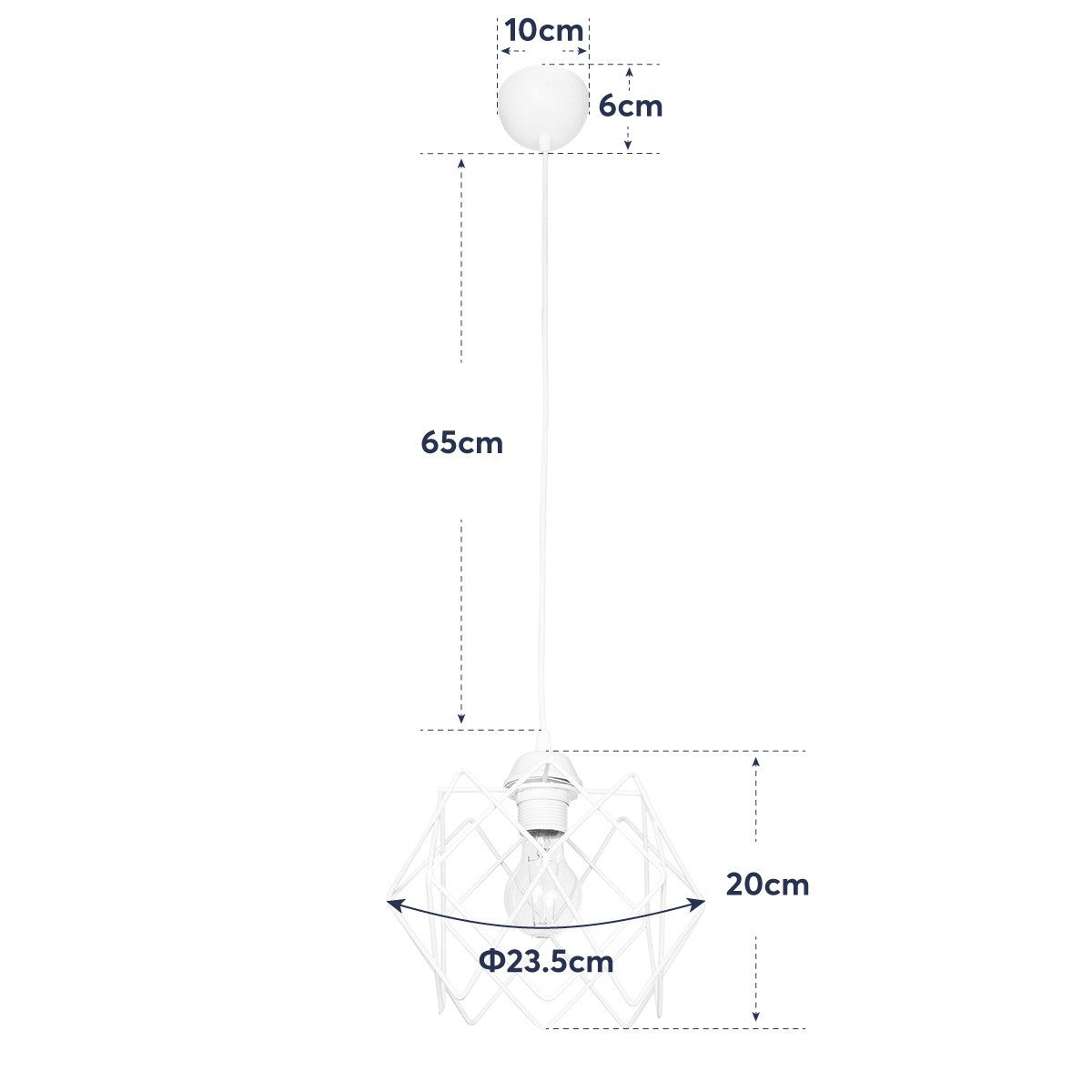 GloboStar® VORTEX 203-0001 Mοντέρνο Κρεμαστό Φωτιστικό Πλέγμα Μονόφωτο 1 x E27 IP20 Λευκό Μέταλλο - Μ23.5 x Π23.5 x Υ20cm - ledmania.gr