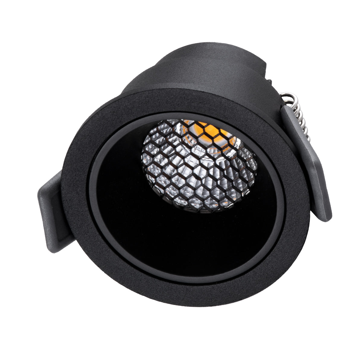 GloboStar® PLUTO-S 60251 Χωνευτό LED Spot Downlight TrimLess Φ6.4cm 7W 875lm 38° AC 220-240V IP20 Φ6.4 x Υ4.9cm - Στρόγγυλο - Μαύρο & Anti-Glare HoneyComb - Θερμό Λευκό 2700K - Bridgelux COB - 5 Years Warranty