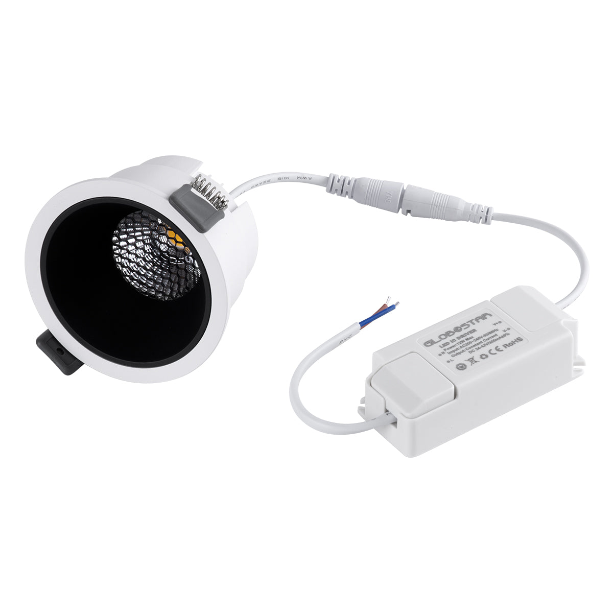 GloboStar® PLUTO-M 60252 Χωνευτό LED Spot Downlight TrimLess Φ8.4cm 10W 1300lm 38° AC 220-240V IP20 Φ8.4 x Υ5.9cm - Στρόγγυλο - Λευκό με Μαύρο Κάτοπτρο & Anti-Glare HoneyComb - Φυσικό Λευκό 4500K - Bridgelux COB - 5 Years Warranty