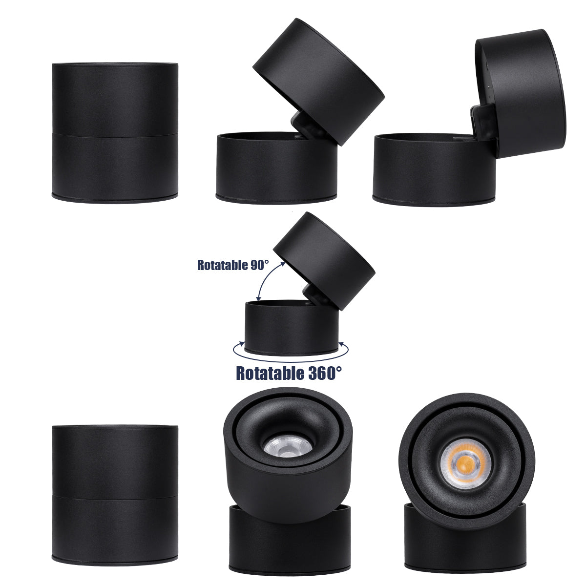 GLOBOSTAR® OMEGA-S 60301 Κινούμενο Downlight Σποτ LED 12W 1500lm 36° AC 220-240V IP20 Θερμό Λευκό 2700K - Bridgelux COB Chip & TÜV SÜD Driver - Μαύρο Ματ - Μ10 x Π10 x Υ10.5cm - 5 Χρόνια Εγγύηση