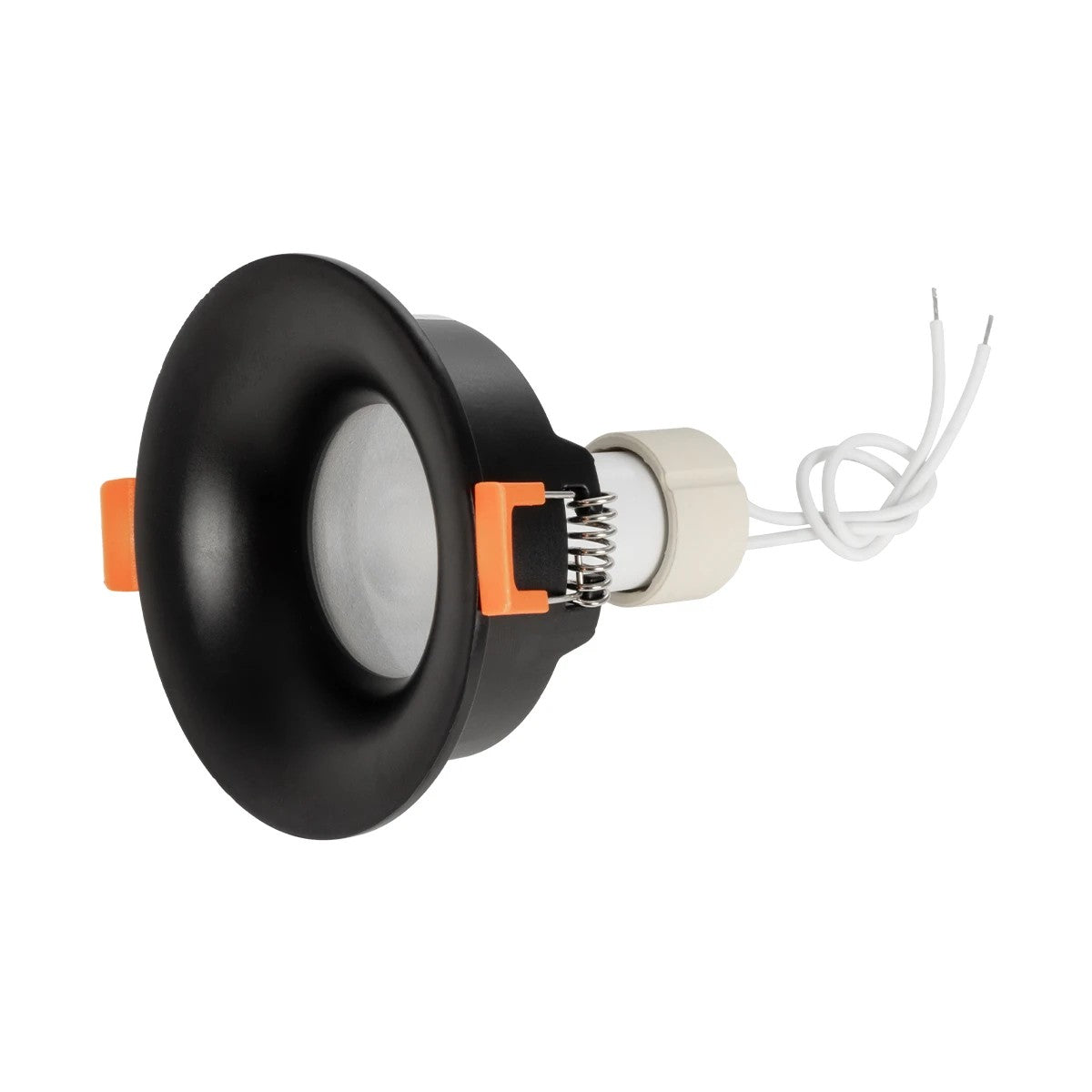 GLOBOSTAR® LAMDA 60893 Χωνευτή Στρόγγυλη Βάση Σποτ Οροφής/Μπάνιου για Λάμπα MR16/GU10 Αδιάβροχο IP65 - Μαύρο Αλουμίνιο & Λευκό Γυαλί - Φ8.5 x Υ3.5cm / Q7.5cm - ledmania.gr