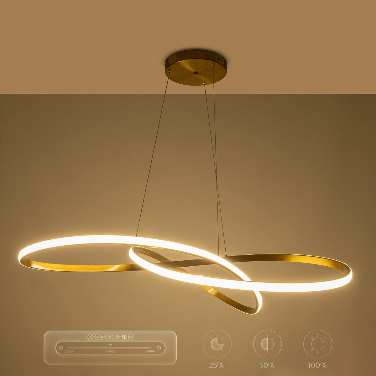 GLOBOSTAR® DEXTER 60920 Μοντέρνο Κρεμαστό Φωτιστικό Οροφής LED 120W 13440lm 300° AC 220-240V IP20 Ρυθμιζόμενο Λευκό CCT με Χειριστήριο από 2700K έως 6000K Dimmable - Lumileds SMD Chip - Χρυσό Βούρτσας - Μ103 x Π103 x Υ30cm - 3 Χρόνια Εγγύηση - ledmania.gr