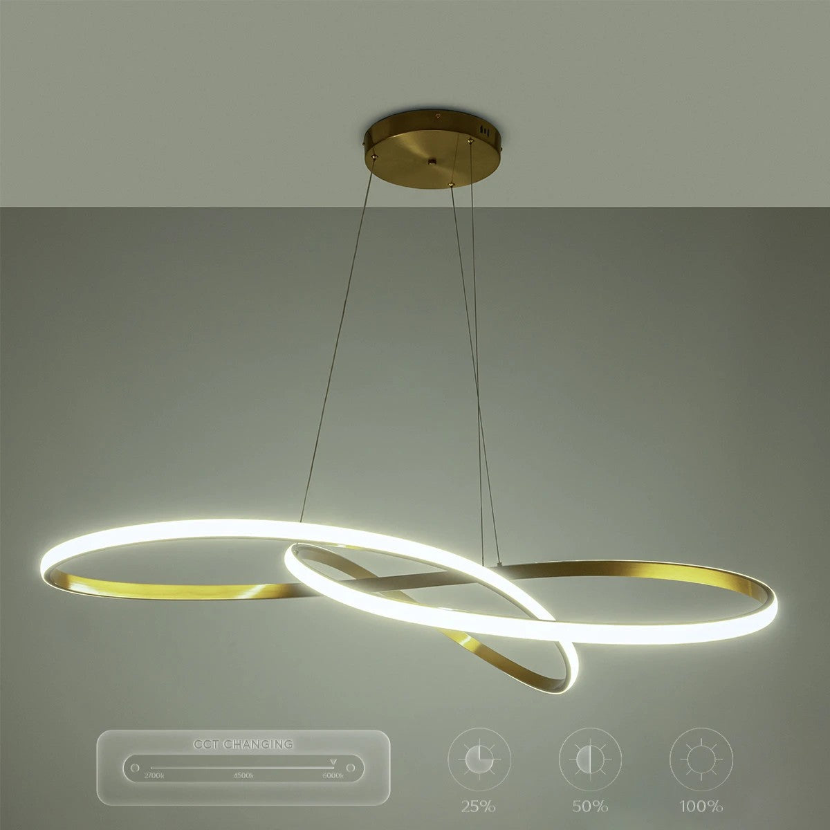 GLOBOSTAR® DEXTER 60920 Μοντέρνο Κρεμαστό Φωτιστικό Οροφής LED 120W 13440lm 300° AC 220-240V IP20 Ρυθμιζόμενο Λευκό CCT με Χειριστήριο από 2700K έως 6000K Dimmable - Lumileds SMD Chip - Χρυσό Βούρτσας - Μ103 x Π103 x Υ30cm - 3 Χρόνια Εγγύηση - ledmania.gr