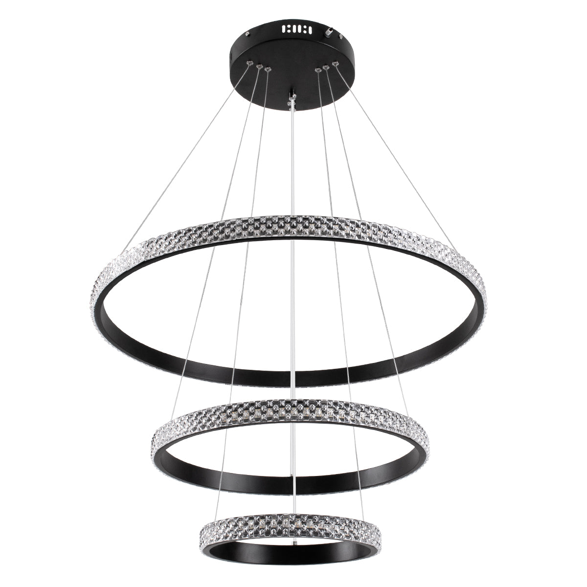 GLOBOSTAR® DIAMOND TRIO 61136 Μοντέρνο Κρεμαστό Φωτιστικό Οροφής LED 100W 12123lm 360° AC 220-240V IP20 Ρυθμιζόμενο Λευκό CCT με Χειριστήριο από 2700K έως 6000K Dimmable - Lumileds SMD Chip - Μαυρό Ματ - Μ60 x Π60 x Υ60cm - 3 Χρόνια Εγγύηση - ledmania.gr