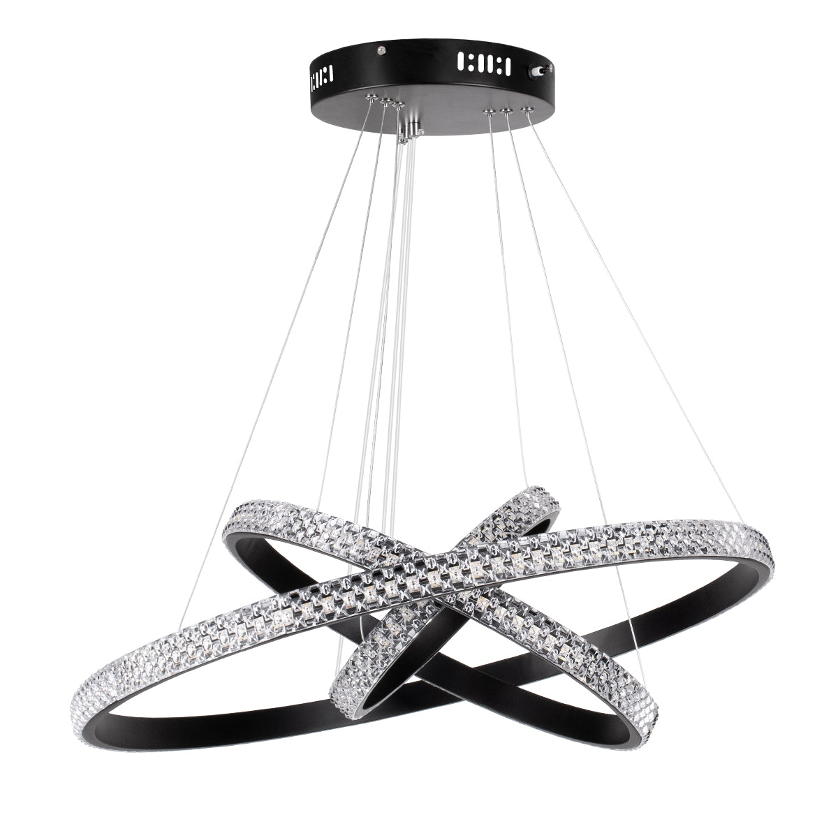 GloboStar® DIAMOND TRIO 61136-DECO Κρεμαστό Φωτιστικό Δαχτυλίδι-Κύκλος LED CCT 100W 12123lm 360° AC 220-240V - Εναλλαγή Φωτισμού μέσω Τηλεχειριστηρίου All In One Ψυχρό 6000k+Φυσικό 4500k+Θερμό 2700k Dimmable Φ25+40+60cm - Μαύρο - 3 Years Warranty - ledmania.gr