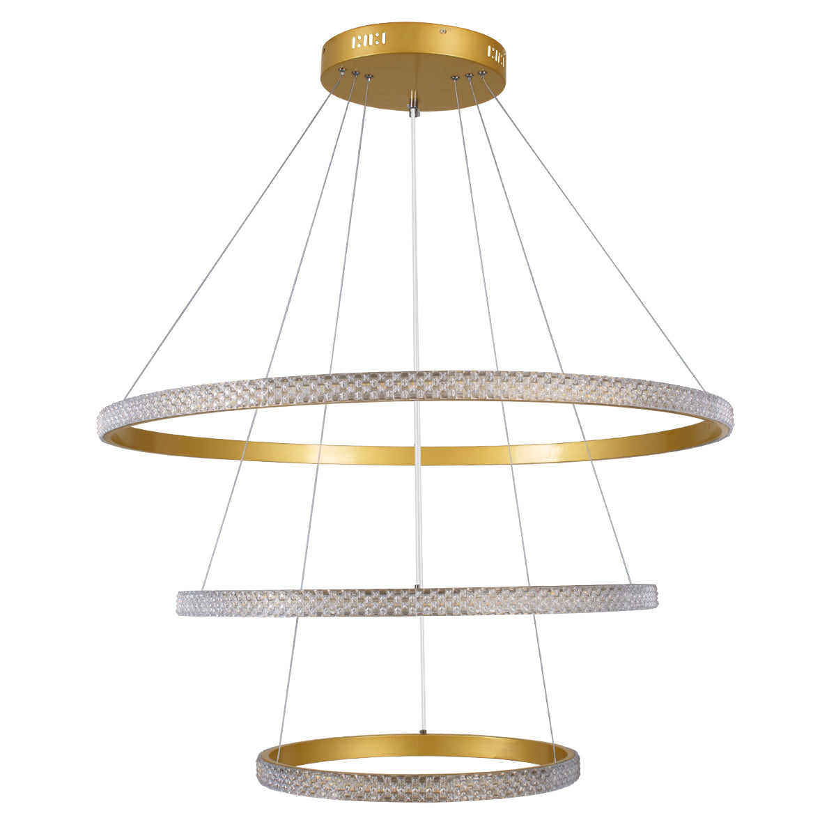 GloboStar® DIAMOND TRIO 61139-DECO Κρεμαστό Φωτιστικό Δαχτυλίδι-Κύκλος LED CCT 120W 14723lm 360° AC 220-240V - Εναλλαγή Φωτισμού μέσω Τηλεχειριστηρίου All In One Ψυχρό 6000k+Φυσικό 4500k+Θερμό 2700k Dimmable Φ40+60+80cm - Χρυσό Βούρτσας - 3 Years Warranty - ledmania.gr