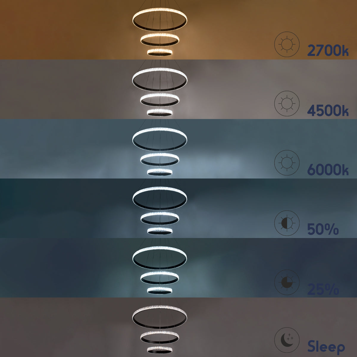 GLOBOSTAR® DIAMOND TRIO 61141 Μοντέρνο Κρεμαστό Φωτιστικό Οροφής LED 150W 18379lm 360° AC 220-240V IP20 Ρυθμιζόμενο Λευκό CCT με Χειριστήριο από 2700K έως 6000K Dimmable - Lumileds SMD Chip - Χρυσό Βούρτσας - Μ100 x Π100 x Υ60cm - 3 Χρόνια Εγγύηση - ledmania.gr