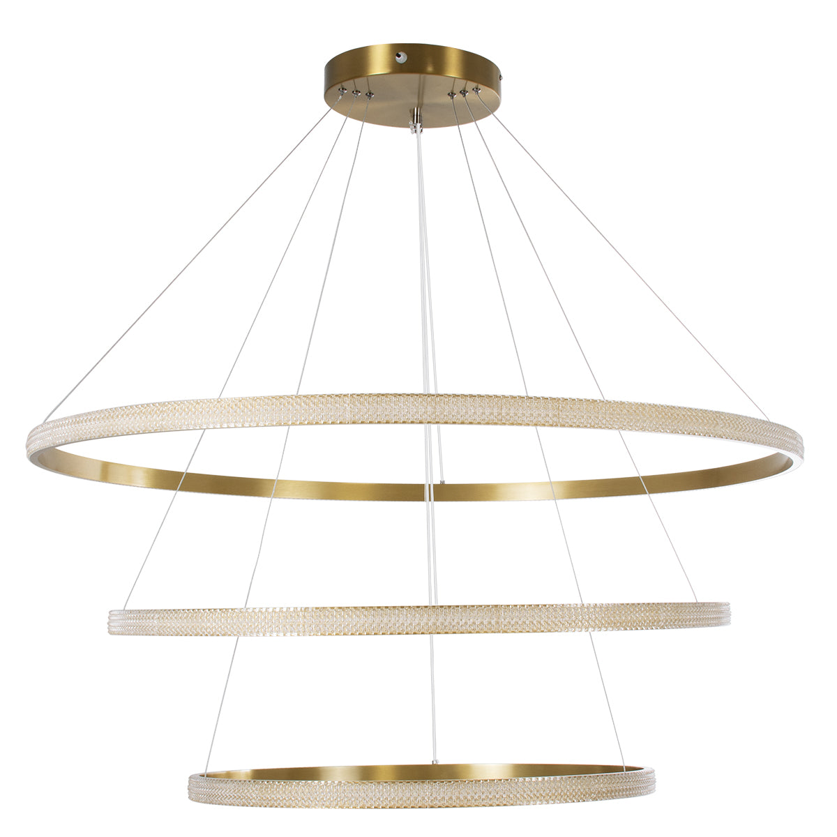 GLOBOSTAR® DIAMOND TRIO 61141 Μοντέρνο Κρεμαστό Φωτιστικό Οροφής LED 150W 18379lm 360° AC 220-240V IP20 Ρυθμιζόμενο Λευκό CCT με Χειριστήριο από 2700K έως 6000K Dimmable - Lumileds SMD Chip - Χρυσό Βούρτσας - Μ100 x Π100 x Υ60cm - 3 Χρόνια Εγγύηση - ledmania.gr