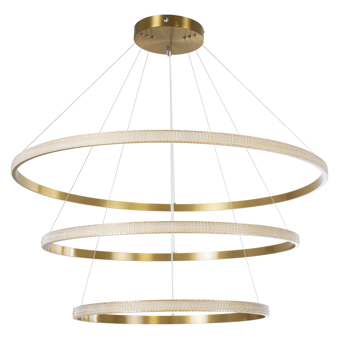 GloboStar® DIAMOND TRIO 61141-DECO Κρεμαστό Φωτιστικό Δαχτυλίδι-Κύκλος LED CCT 150W 18379lm 360° AC 220-240V - Εναλλαγή Φωτισμού μέσω Τηλεχειριστηρίου All In One Ψυχρό 6000k+Φυσικό 4500k+Θερμό 2700k Dimmable Φ60+80+100cm - Χρυσό Βούρτσας - 3 Years Warrant - ledmania.gr