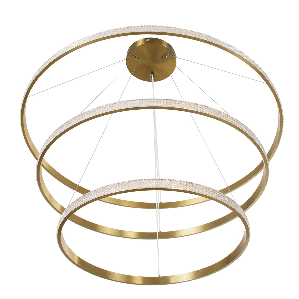 GloboStar® DIAMOND TRIO 61141-DECO Κρεμαστό Φωτιστικό Δαχτυλίδι-Κύκλος LED CCT 150W 18379lm 360° AC 220-240V - Εναλλαγή Φωτισμού μέσω Τηλεχειριστηρίου All In One Ψυχρό 6000k+Φυσικό 4500k+Θερμό 2700k Dimmable Φ60+80+100cm - Χρυσό Βούρτσας - 3 Years Warrant - ledmania.gr