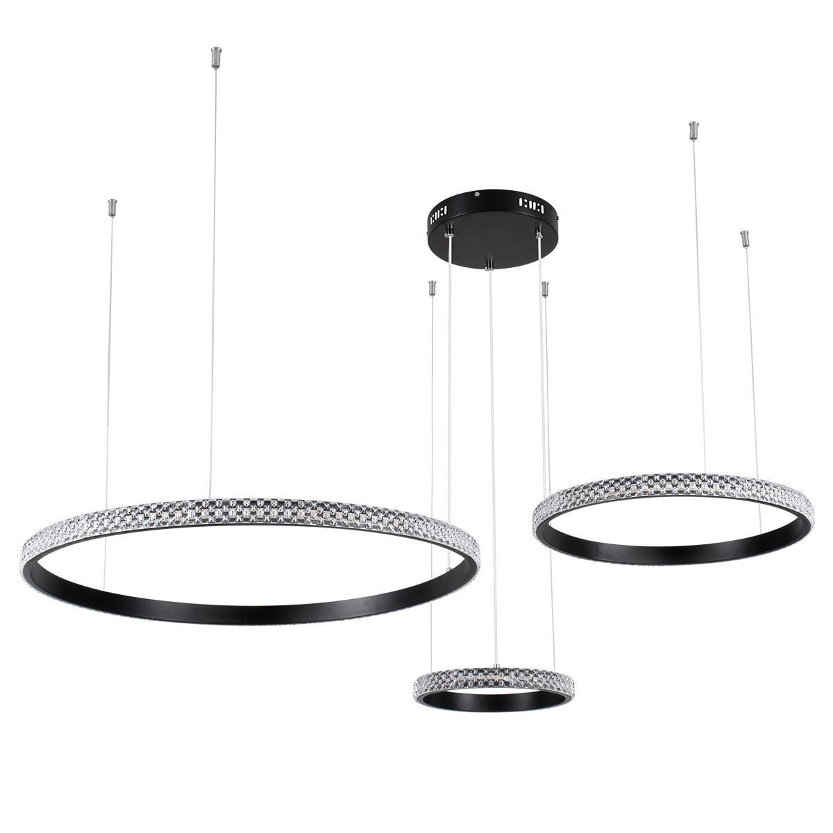 GLOBOSTAR® DIAMOND TRIO 61142 Μοντέρνο Κρεμαστό Φωτιστικό Οροφής LED 100W 12123lm 360° AC 220-240V IP20 Ρυθμιζόμενο Λευκό CCT με Χειριστήριο από 2700K έως 6000K Dimmable - Lumileds SMD Chip - Μαυρό Ματ - Μ110 x Π110 x Υ60cm - 3 Χρόνια Εγγύηση - ledmania.gr