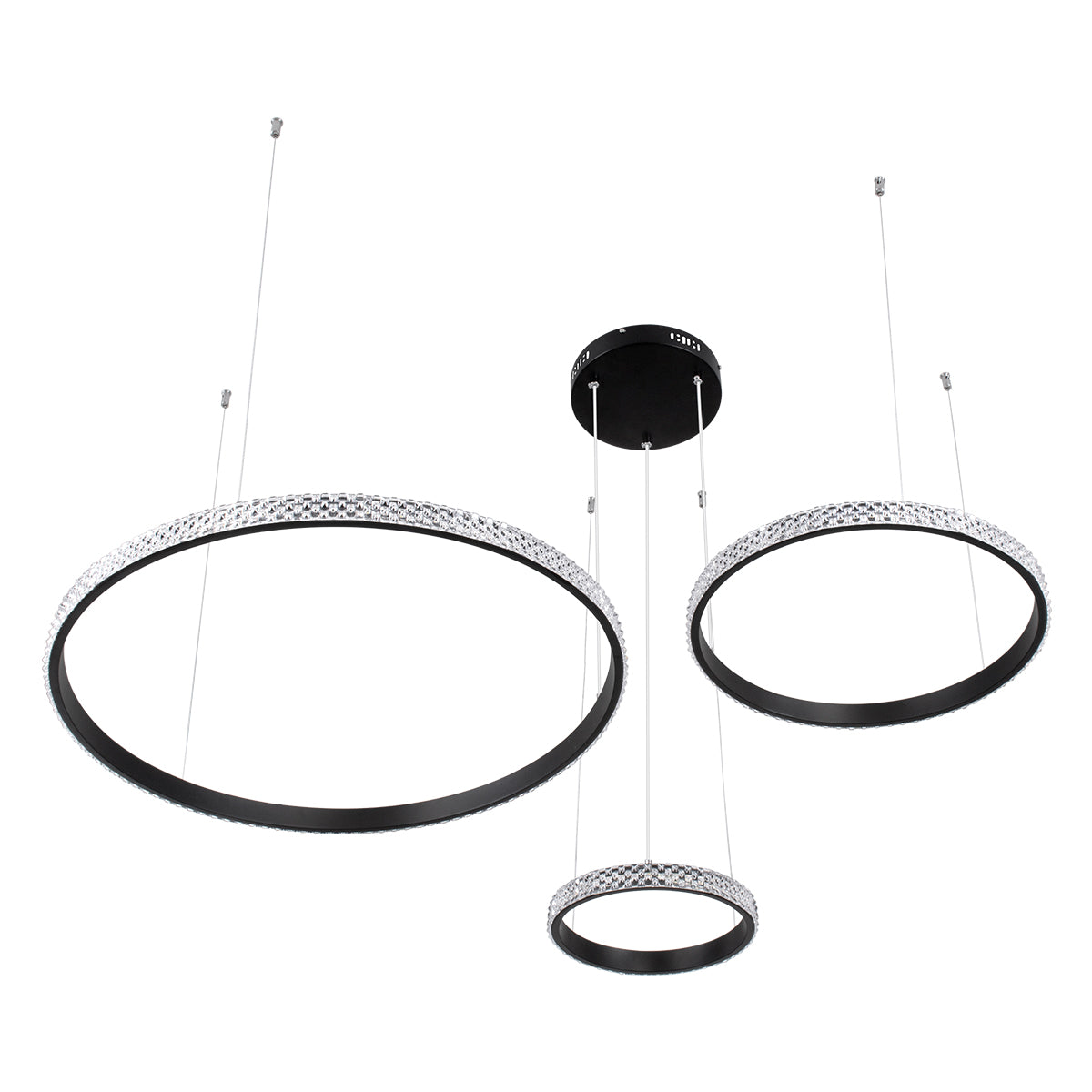 GLOBOSTAR® DIAMOND TRIO 61142 Μοντέρνο Κρεμαστό Φωτιστικό Οροφής LED 100W 12123lm 360° AC 220-240V IP20 Ρυθμιζόμενο Λευκό CCT με Χειριστήριο από 2700K έως 6000K Dimmable - Lumileds SMD Chip - Μαυρό Ματ - Μ110 x Π110 x Υ60cm - 3 Χρόνια Εγγύηση - ledmania.gr