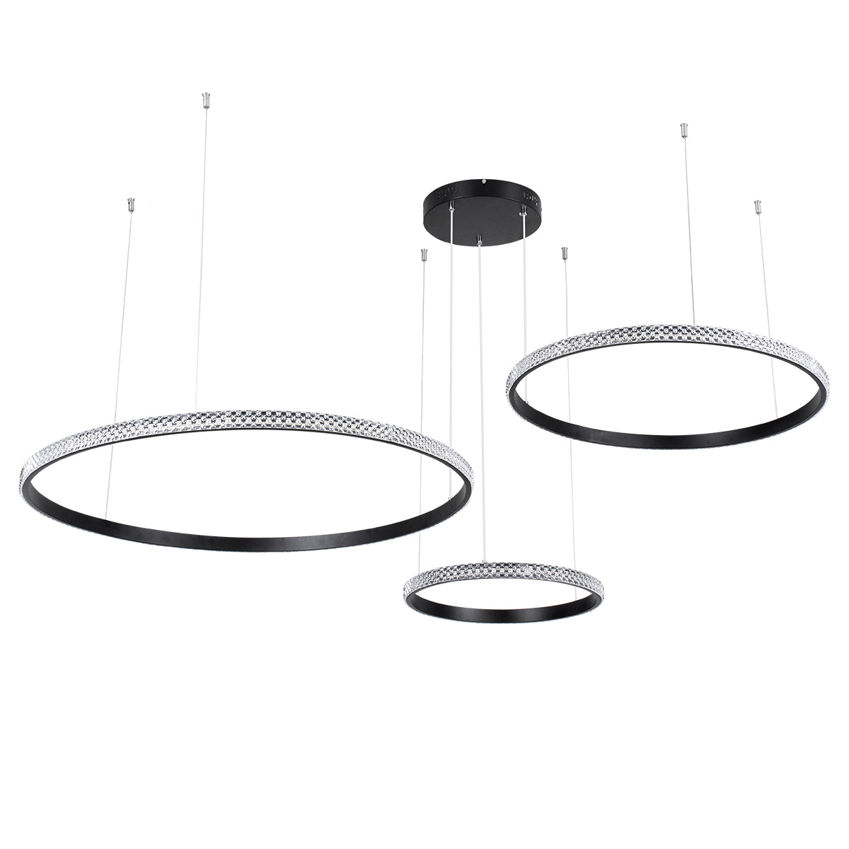 GLOBOSTAR® DIAMOND TRIO 61144 Μοντέρνο Κρεμαστό Φωτιστικό Οροφής LED 120W 14723lm 360° AC 220-240V IP20 Ρυθμιζόμενο Λευκό CCT με Χειριστήριο από 2700K έως 6000K Dimmable - Lumileds SMD Chip - Μαυρό Ματ - Μ150 x Π150 x Υ60cm - 3 Χρόνια Εγγύηση - ledmania.gr