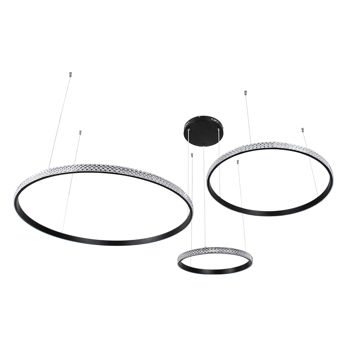 GLOBOSTAR® DIAMOND TRIO 61144 Μοντέρνο Κρεμαστό Φωτιστικό Οροφής LED 120W 14723lm 360° AC 220-240V IP20 Ρυθμιζόμενο Λευκό CCT με Χειριστήριο από 2700K έως 6000K Dimmable - Lumileds SMD Chip - Μαυρό Ματ - Μ150 x Π150 x Υ60cm - 3 Χρόνια Εγγύηση - ledmania.gr