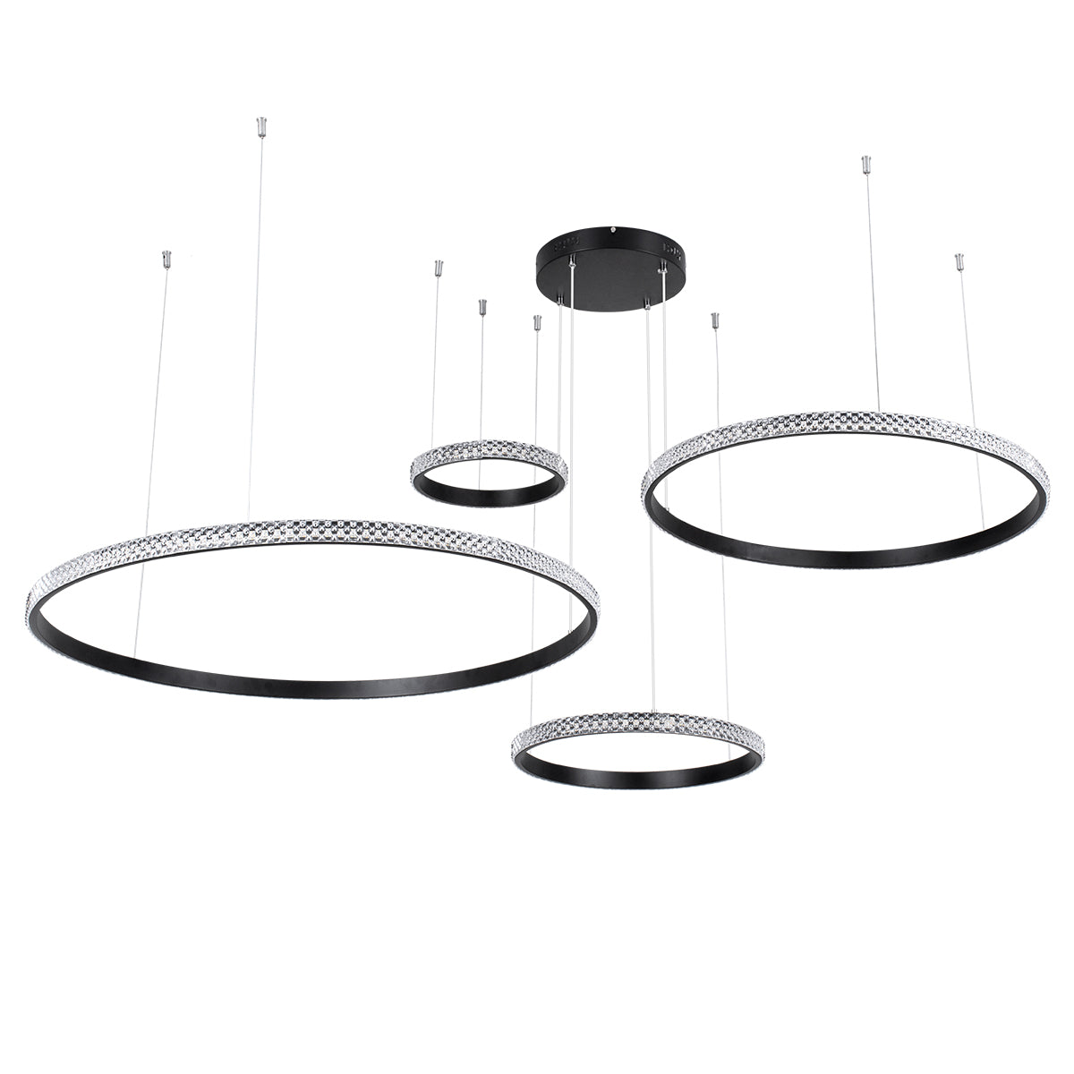 GloboStar® DIAMOND TETRA 61148 Κρεμαστό Φωτιστικό Δαχτυλίδι-Κύκλος LED CCT 150W 18379lm 360° AC 220-240V - Εναλλαγή Φωτισμού μέσω Τηλεχειριστηρίου All In One Ψυχρό 6000k+Φυσικό 4500k+Θερμό 2700k Dimmable Φ25+40+60+80cm - Μαύρο - 3 Years Warranty - ledmania.gr