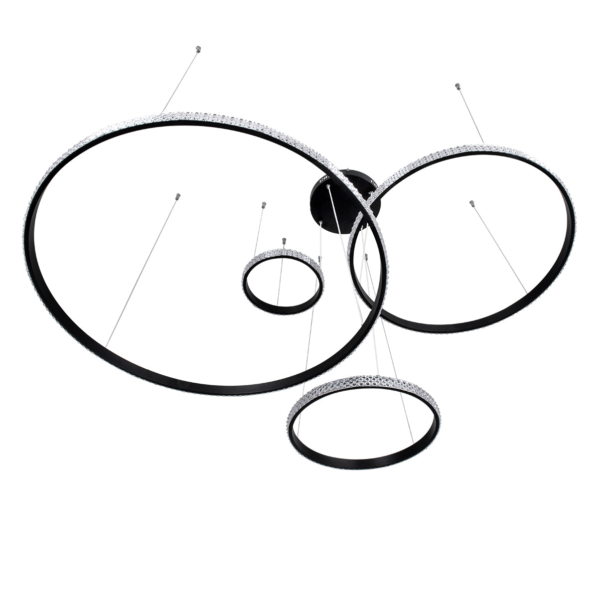 GloboStar® DIAMOND TETRA 61148 Κρεμαστό Φωτιστικό Δαχτυλίδι-Κύκλος LED CCT 150W 18379lm 360° AC 220-240V - Εναλλαγή Φωτισμού μέσω Τηλεχειριστηρίου All In One Ψυχρό 6000k+Φυσικό 4500k+Θερμό 2700k Dimmable Φ25+40+60+80cm - Μαύρο - 3 Years Warranty - ledmania.gr