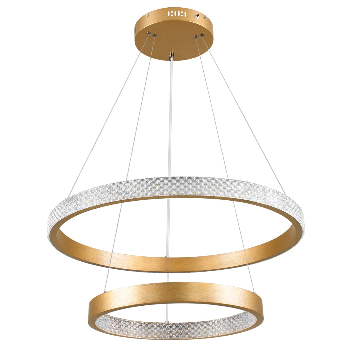 GLOBOSTAR® DIAMOND DUO 61151 Μοντέρνο Κρεμαστό Φωτιστικό Οροφής LED 75W 8743lm 360° AC 220-240V IP20 Ρυθμιζόμενο Λευκό CCT με Χειριστήριο από 2700K έως 6000K Dimmable - Lumileds SMD Chip - Χρυσό Βούρτσας - Μ60 x Π60 x Υ40cm - 3 Χρόνια Εγγύηση - ledmania.gr