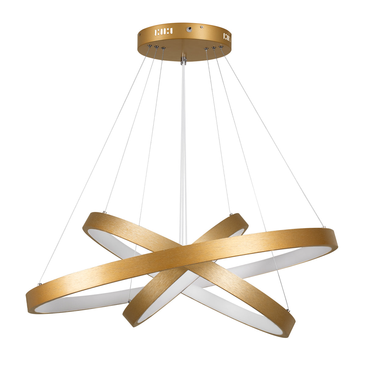 GloboStar® NEMESIS TRIO 61172-DECO Κρεμαστό Φωτιστικό Δαχτυλίδι-Κύκλος LED CCT 120W 14723lm 360° AC 220-240V - Εναλλαγή Φωτισμού μέσω Τηλεχειριστηρίου All In One Ψυχρό 6000k+Φυσικό 4500k+Θερμό 2700k Dimmable Φ40+60+80cm - Χρυσό Βούρτσας - 3 Years Warranty - ledmania.gr