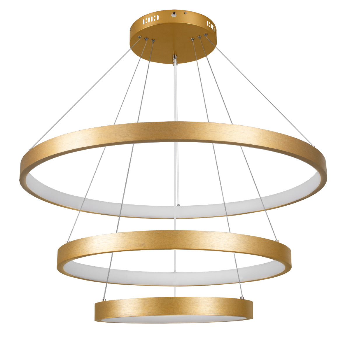 GloboStar® NEMESIS TRIO 61172-DECO Κρεμαστό Φωτιστικό Δαχτυλίδι-Κύκλος LED CCT 120W 14723lm 360° AC 220-240V - Εναλλαγή Φωτισμού μέσω Τηλεχειριστηρίου All In One Ψυχρό 6000k+Φυσικό 4500k+Θερμό 2700k Dimmable Φ40+60+80cm - Χρυσό Βούρτσας - 3 Years Warranty - ledmania.gr
