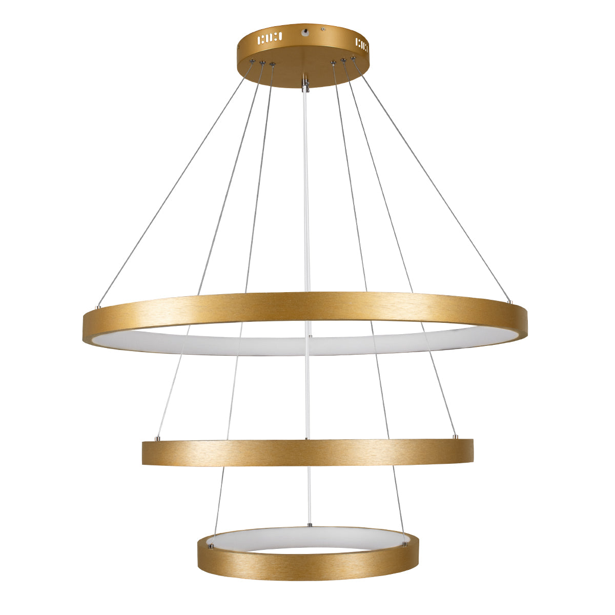 GloboStar® NEMESIS TRIO 61172-DECO Κρεμαστό Φωτιστικό Δαχτυλίδι-Κύκλος LED CCT 120W 14723lm 360° AC 220-240V - Εναλλαγή Φωτισμού μέσω Τηλεχειριστηρίου All In One Ψυχρό 6000k+Φυσικό 4500k+Θερμό 2700k Dimmable Φ40+60+80cm - Χρυσό Βούρτσας - 3 Years Warranty - ledmania.gr