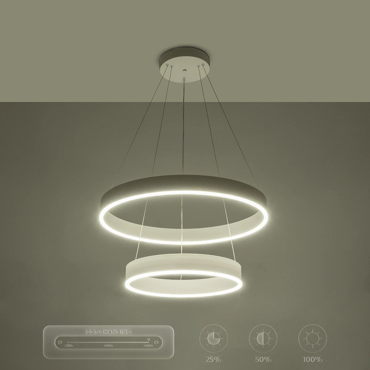 kelvo® VENOM 61186-DECO Μοντέρνο Κρεμαστό Φωτιστικό Οροφής LED 75W 8818lm 120° AC 220-240V IP20 Ρυθμιζόμενο Λευκό CCT με Χειριστήριο από 2700K έως 6000K Dimmable - Lumileds SMD Chip - Λευκό Ματ - Μ60 x Π60 x Υ40cm - 3 Χρόνια Εγγύηση - ledmania.gr