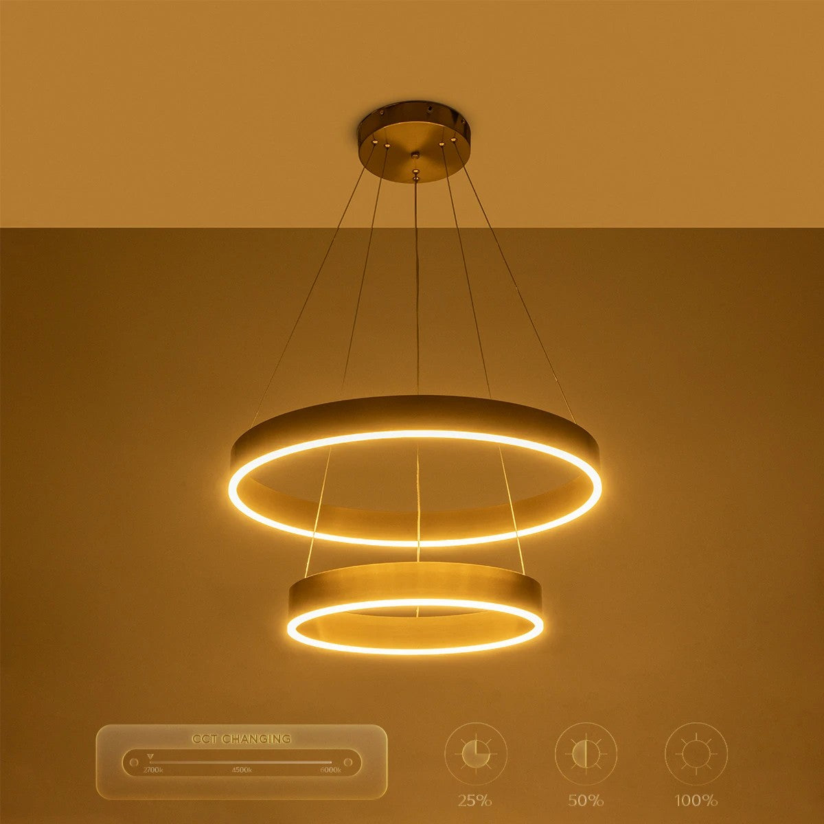 kelvo® VENOM 61187 Μοντέρνο Κρεμαστό Φωτιστικό Οροφής LED 75W 8818lm 120° AC 220-240V IP20 Ρυθμιζόμενο Λευκό CCT με Χειριστήριο από 2700K έως 6000K Dimmable - Lumileds SMD Chip - Χρυσό Βούρτσας - Μ60 x Π60 x Υ40cm - 3 Χρόνια Εγγύηση - ledmania.gr