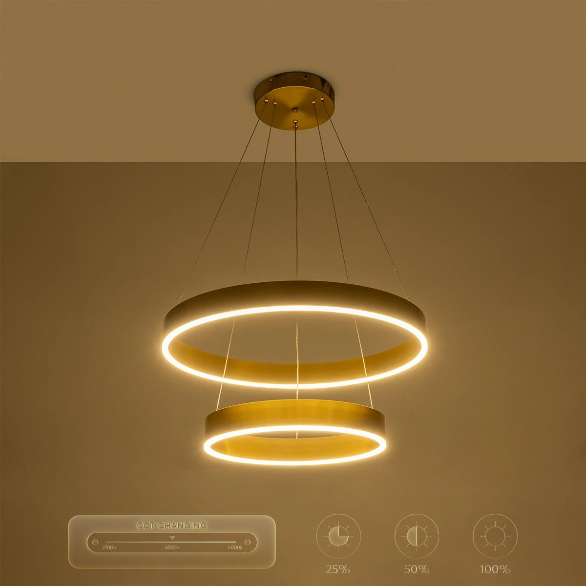 kelvo® VENOM 61187 Μοντέρνο Κρεμαστό Φωτιστικό Οροφής LED 75W 8818lm 120° AC 220-240V IP20 Ρυθμιζόμενο Λευκό CCT με Χειριστήριο από 2700K έως 6000K Dimmable - Lumileds SMD Chip - Χρυσό Βούρτσας - Μ60 x Π60 x Υ40cm - 3 Χρόνια Εγγύηση - ledmania.gr