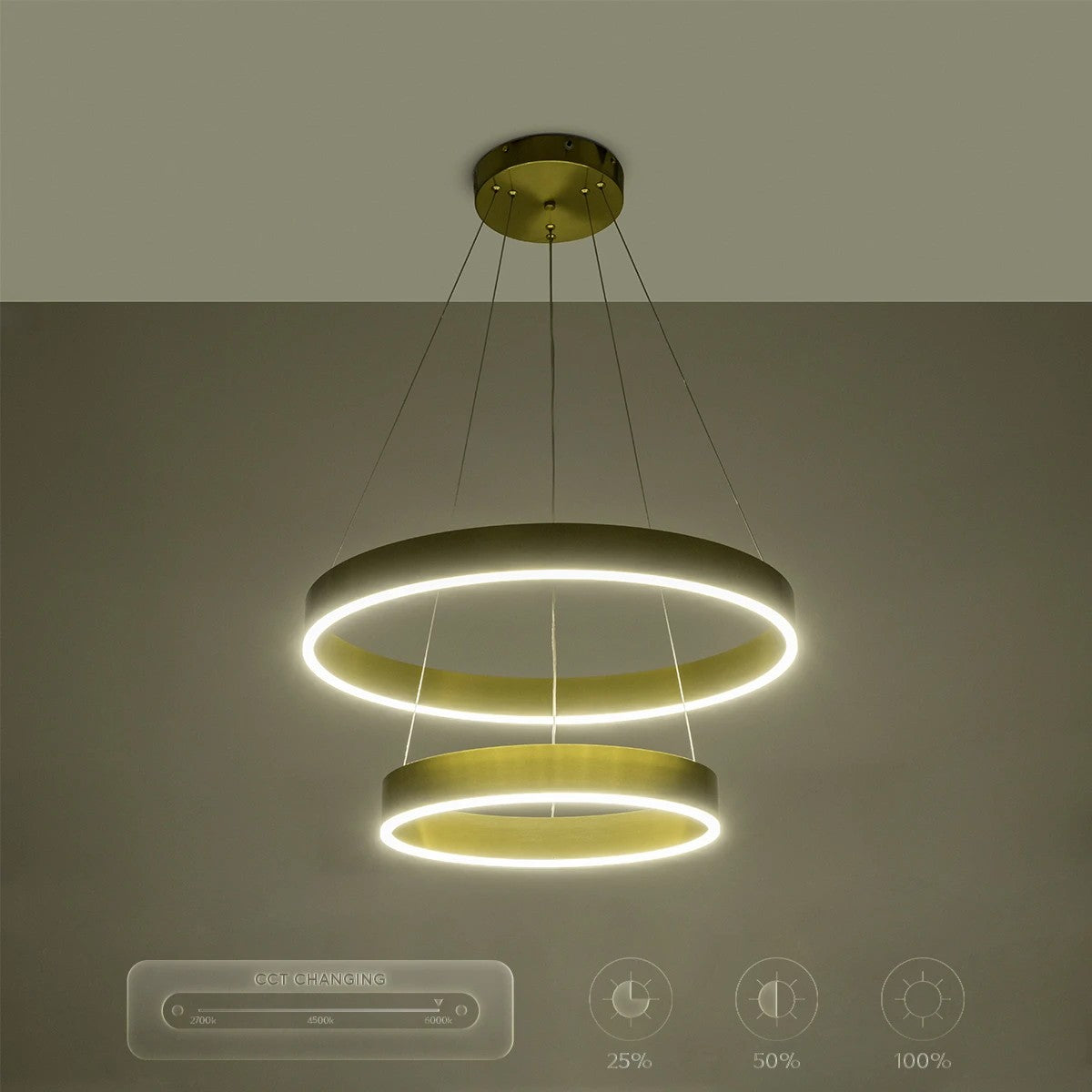 kelvo® VENOM 61187 Μοντέρνο Κρεμαστό Φωτιστικό Οροφής LED 75W 8818lm 120° AC 220-240V IP20 Ρυθμιζόμενο Λευκό CCT με Χειριστήριο από 2700K έως 6000K Dimmable - Lumileds SMD Chip - Χρυσό Βούρτσας - Μ60 x Π60 x Υ40cm - 3 Χρόνια Εγγύηση - ledmania.gr