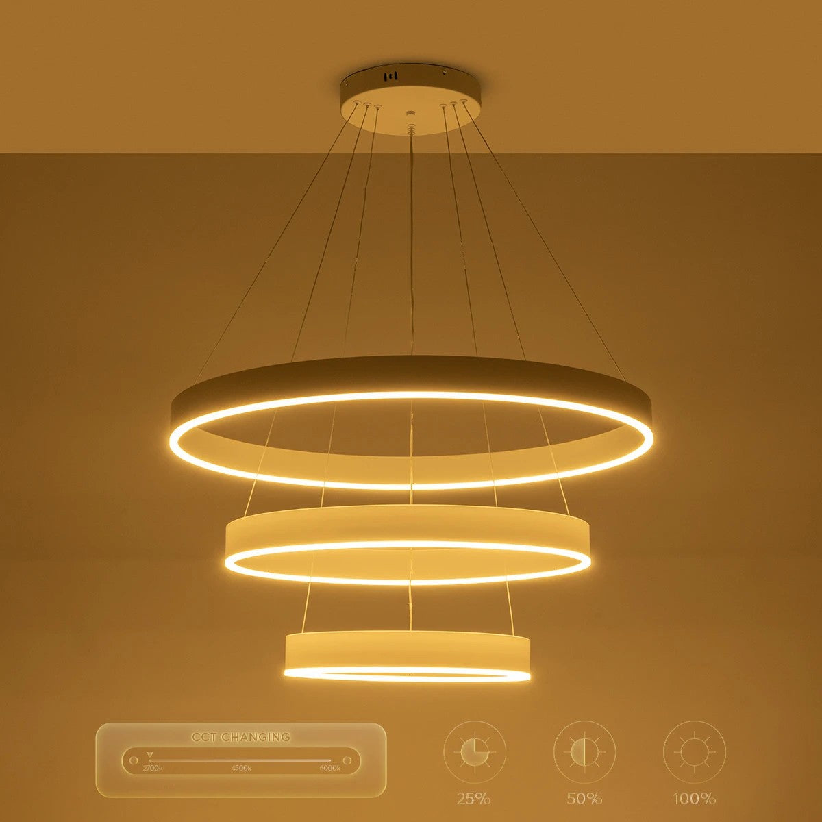 GLOBOSTAR® VENOM TRIO 61189 Μοντέρνο Κρεμαστό Φωτιστικό Οροφής LED 120W 14158lm 120° AC 220-240V IP20 Ρυθμιζόμενο Λευκό CCT με Χειριστήριο από 2700K έως 6000K Dimmable - Lumileds SMD Chip - Λευκό Ματ - Μ80 x Π80 x Υ60cm - 3 Χρόνια Εγγύηση - ledmania.gr
