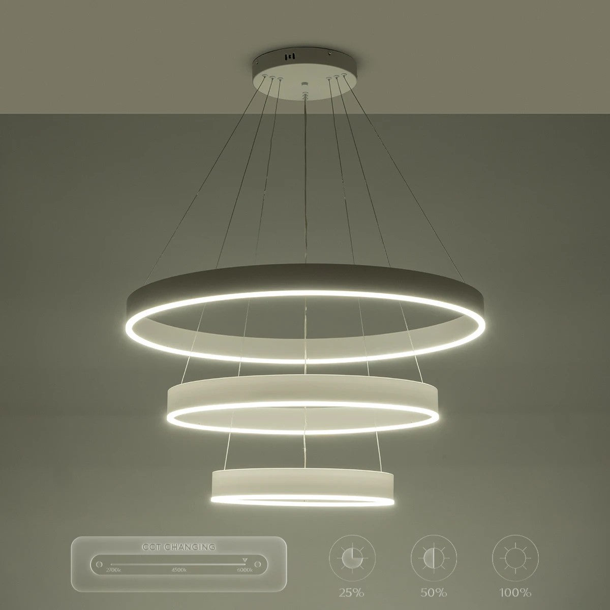 GLOBOSTAR® VENOM TRIO 61189 Μοντέρνο Κρεμαστό Φωτιστικό Οροφής LED 120W 14158lm 120° AC 220-240V IP20 Ρυθμιζόμενο Λευκό CCT με Χειριστήριο από 2700K έως 6000K Dimmable - Lumileds SMD Chip - Λευκό Ματ - Μ80 x Π80 x Υ60cm - 3 Χρόνια Εγγύηση - ledmania.gr
