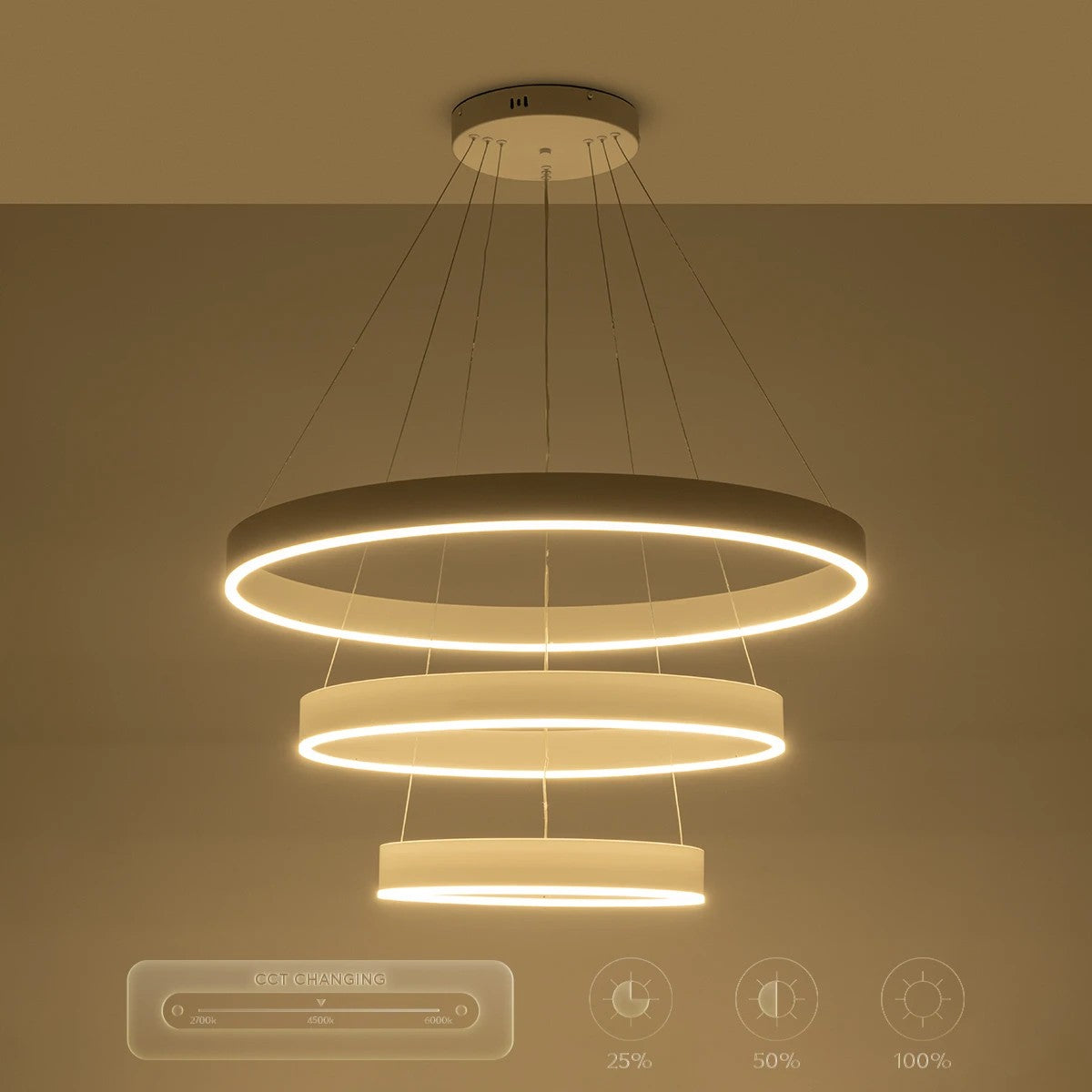 GLOBOSTAR® VENOM TRIO 61189-DECO Μοντέρνο Κρεμαστό Φωτιστικό Οροφής LED 120W 14158lm 120° AC 220-240V IP20 Ρυθμιζόμενο Λευκό CCT με Χειριστήριο από 2700K έως 6000K Dimmable - Lumileds SMD Chip - Λευκό Ματ - Μ80 x Π80 x Υ60cm - 3 Χρόνια Εγγύηση