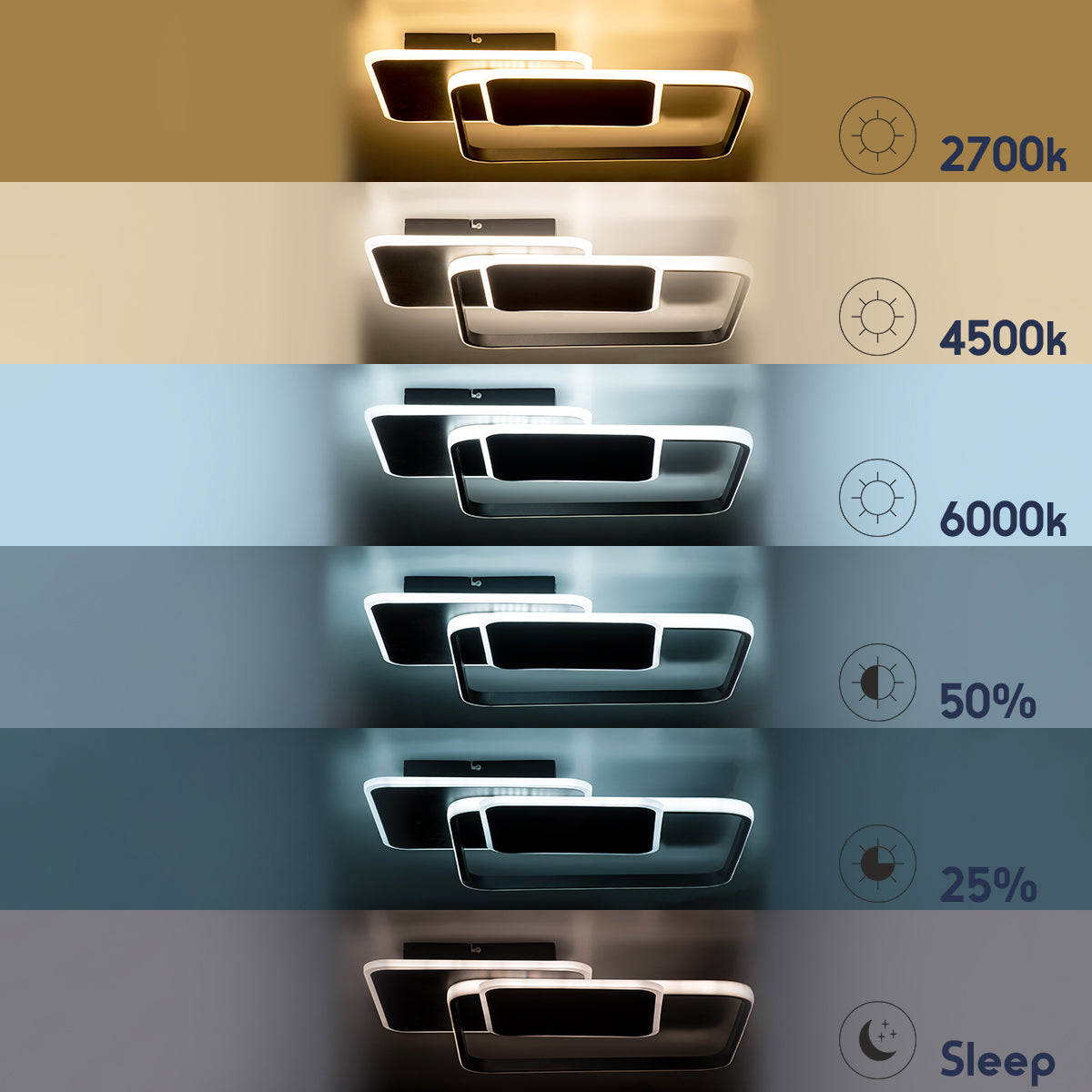 GLOBOSTAR® SQUARO 61231 Μοντέρνο Φωτιστικό Οροφής LED 75W 8400lm 360° AC 220-240V IP20 Ρυθμιζόμενο Λευκό CCT με Χειριστήριο από 2700K έως 6000K Dimmable - Lumileds SMD Chip - Μαύρο Ματ - Μ48.5 x Π51 x Υ9cm - 3 Χρόνια Εγγύηση