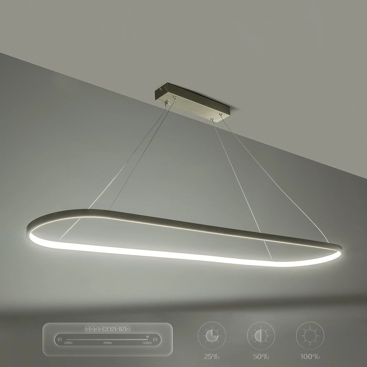 GLOBOSTAR® BOLIVAR 61273 Μοντέρνο Κρεμαστό Φωτιστικό Οροφής LED 54W 6210lm 360° AC 220-240V IP20 Ρυθμιζόμενο Λευκό CCT με Χειριστήριο από 2700K έως 6000K Dimmable - Lumileds SMD Chip - Νίκελ Βούρτσας - Μ120 x Π30 x Υ2cm - 3 Χρόνια Εγγύηση - ledmania.gr