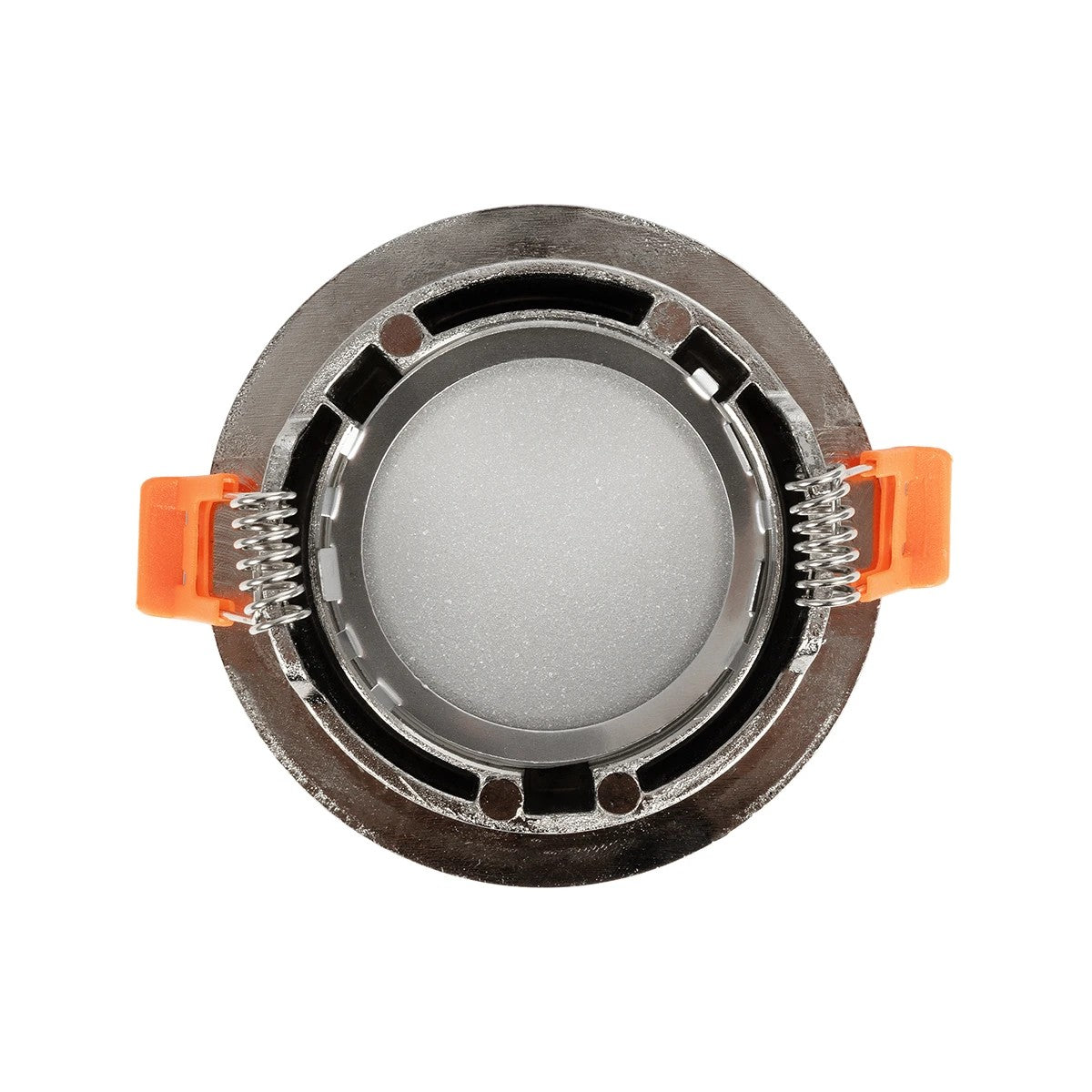 GLOBOSTAR® LAMDA 61317 Χωνευτή Στρόγγυλη Βάση Σποτ Οροφής/Μπάνιου για Λάμπα MR16/GU10 Αδιάβροχο IP65 - Νίκελ Βούρτσας Αλουμίνιο & Λευκό Γυαλί - Φ8.5 x Υ3.5cm / Q7.5cm - ledmania.gr