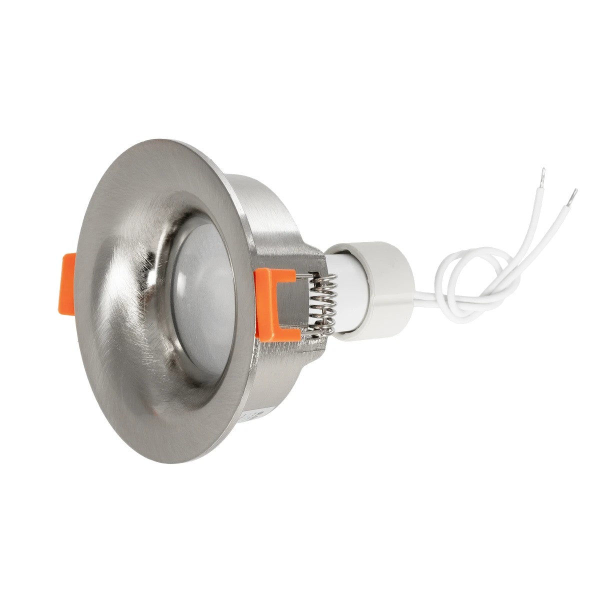 GLOBOSTAR® LAMDA 61317 Χωνευτή Στρόγγυλη Βάση Σποτ Οροφής/Μπάνιου για Λάμπα MR16/GU10 Αδιάβροχο IP65 - Νίκελ Βούρτσας Αλουμίνιο & Λευκό Γυαλί - Φ8.5 x Υ3.5cm / Q7.5cm - ledmania.gr