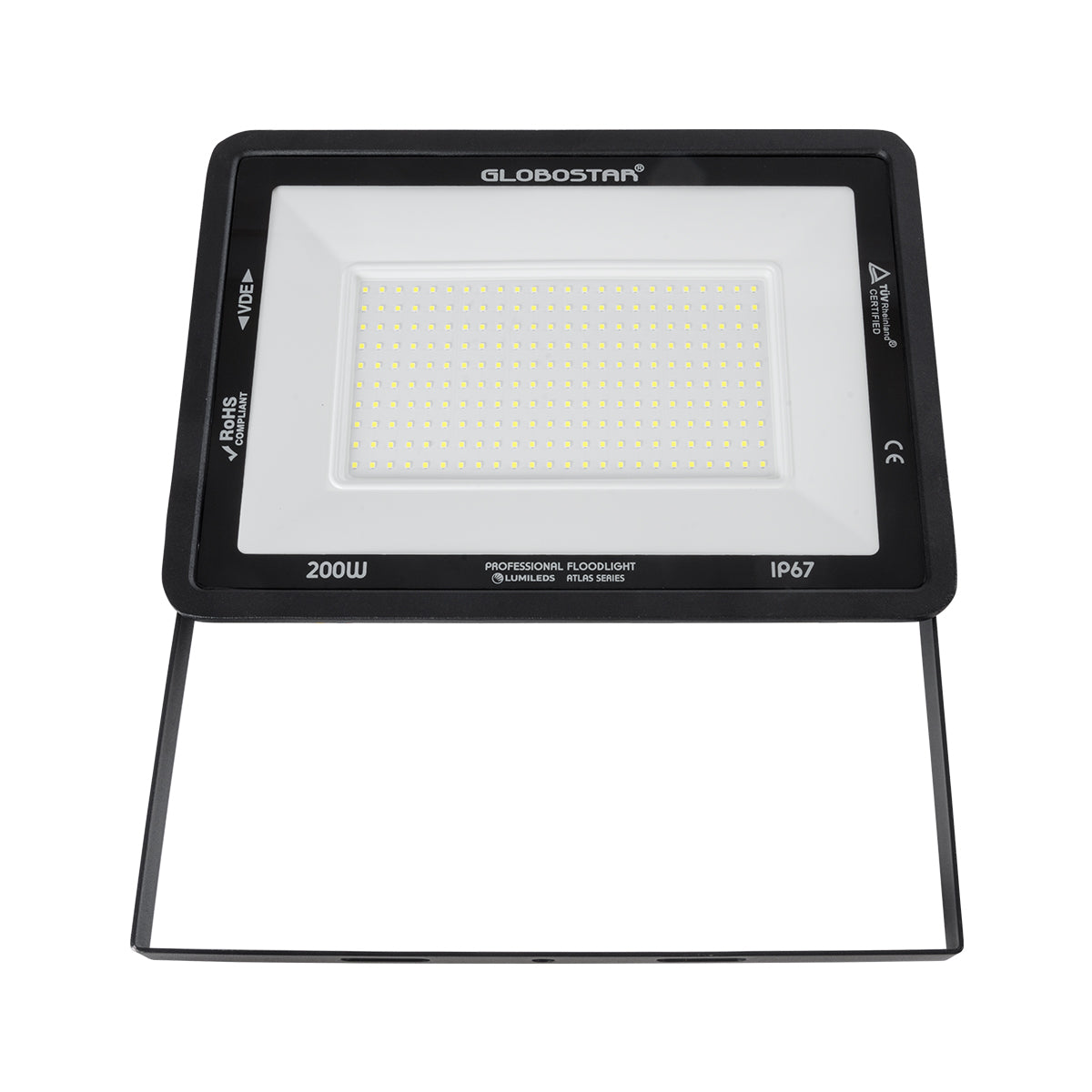 GLOBOSTAR® ATLAS 61431 Προβολέας LED 200W 25000lm 120° AC 220-240V Αδιάβροχο IP67 Ψυχρό Λευκό 6000K - Lumileds SMD Chip - TÜV Rheinland Certified - Μαύρο Ματ - Μ38 x Π4 x Υ28cm - 5 Χρόνια Εγγύηση