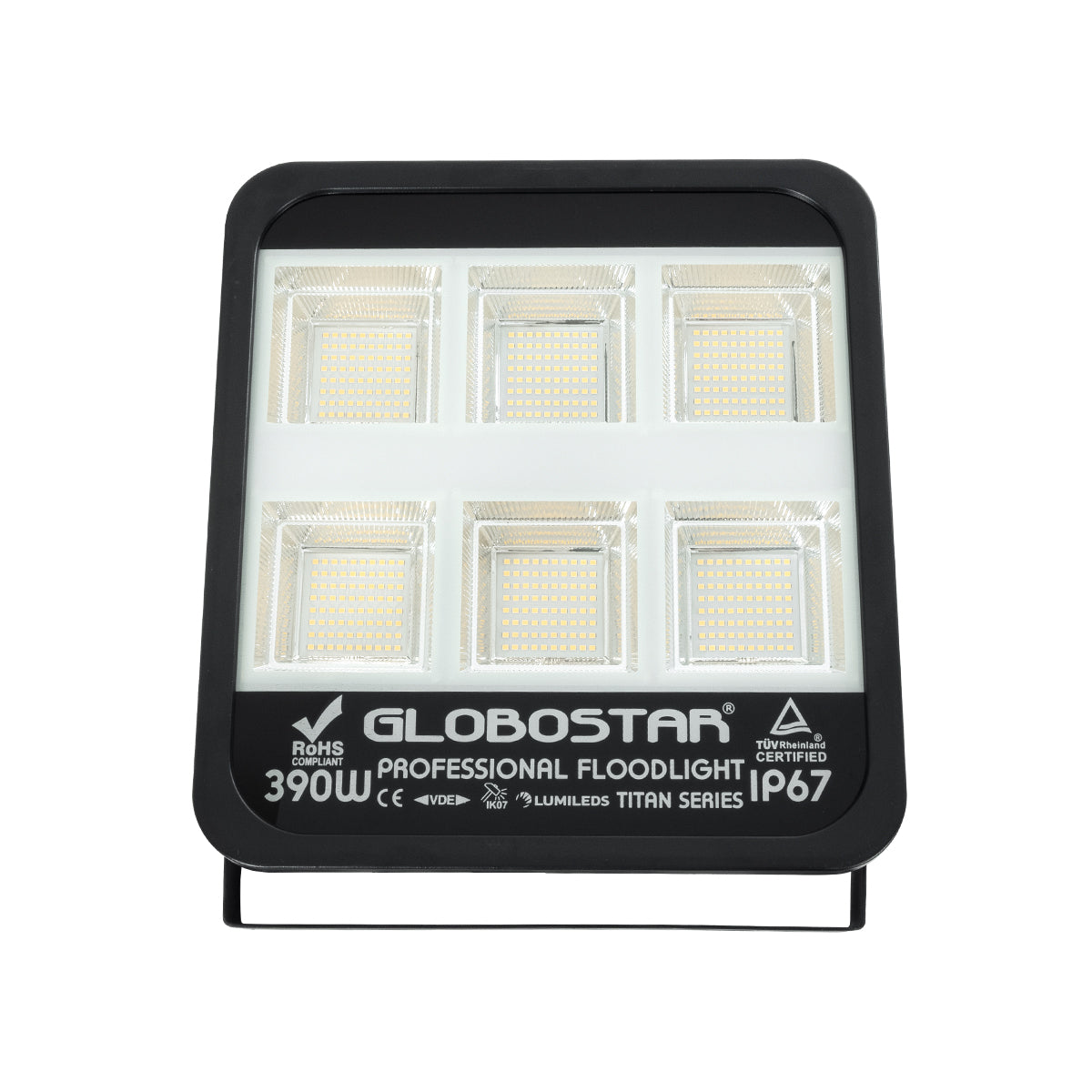 GLOBOSTAR® TITAN 61435 Προβολέας για Γήπεδα Tennis & Ποδοσφαίρου 5x5 LED 390W 48750lm 60°x90° AC 220-240V Αδιάβροχο IP67 Φυσικό Λευκό 5000K - Lumileds SMD Chip - TÜV Rheinland Certified - Μαύρο Ματ - Μ32 x Π8 x Υ35cm - 5 Χρόνια Εγγύηση