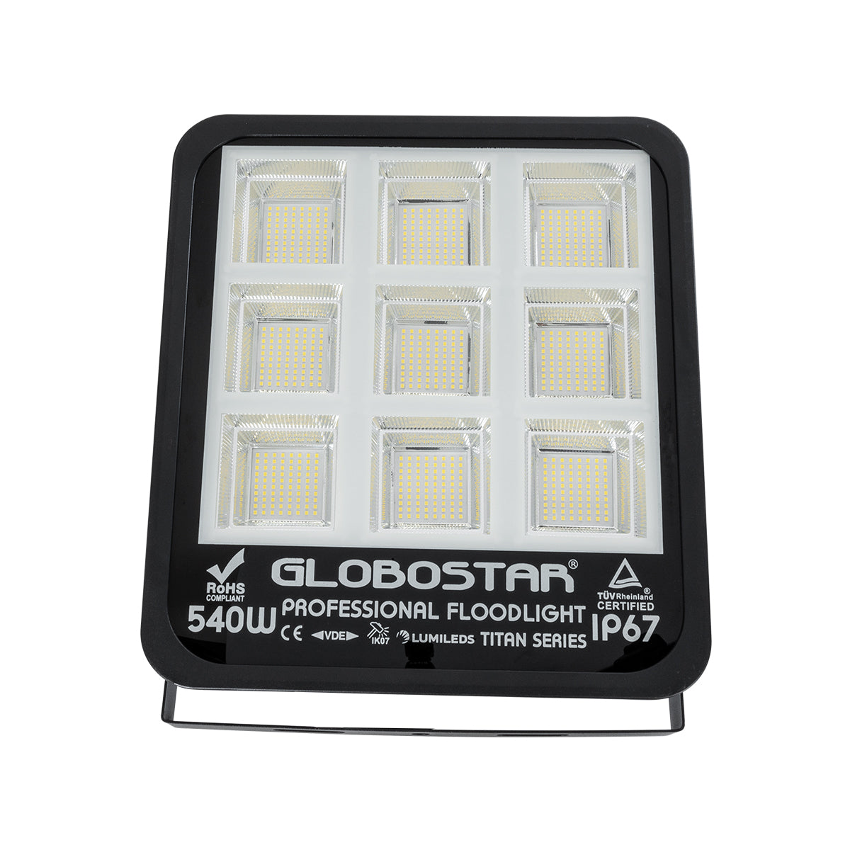 GloboStar® TITAN 61436 Επαγγελματικός Προβολέας για Γήπεδα Tennis & Ποδοσφαίρου 5x5 LED 540W 67500lm 60°x90° FishEye AC 220-240V - Αδιάβροχος IP67 - Μ38 x Π8 x Υ42cm - Μαύρο - Φυσικό Λευκό 5000K - LUMILEDS Chips - TÜV Rheinland Certified - 5 Χρόνια Εγγ...