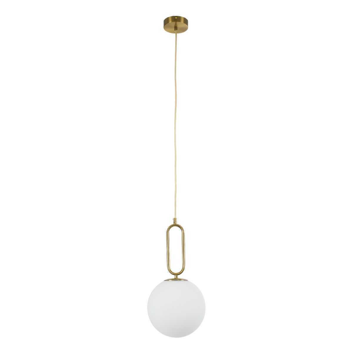 GloboStar® BELLISSIMO 61486 Μοντέρνο Κρεμαστό Φωτιστικό Οροφής Μονόφωτο 1 x E27 Γαλακτερή Γυάλινη Μπάλα με Μεταλλικό Επιχρυσωμενό Πλατίνα Σώμα Φ20 x Υ42cm - ledmania.gr