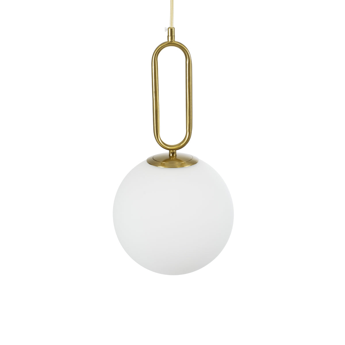 GloboStar® BELLISSIMO 61486 Μοντέρνο Κρεμαστό Φωτιστικό Οροφής Μονόφωτο 1 x E27 Γαλακτερή Γυάλινη Μπάλα με Μεταλλικό Επιχρυσωμενό Πλατίνα Σώμα Φ20 x Υ42cm - ledmania.gr