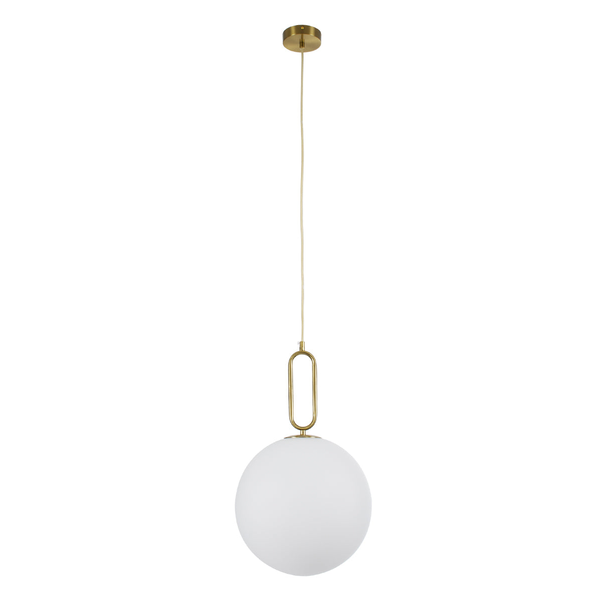 GloboStar® BELLISSIMO 61487 Μοντέρνο Κρεμαστό Φωτιστικό Οροφής Μονόφωτο 1 x E27 Γαλακτερή Γυάλινη Μπάλα με Μεταλλικό Επιχρυσωμενό Πλατίνα Σώμα Φ30 x Υ52cm - ledmania.gr