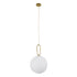 GloboStar® BELLISSIMO 61487 Μοντέρνο Κρεμαστό Φωτιστικό Οροφής Μονόφωτο 1 x E27 Γαλακτερή Γυάλινη Μπάλα με Μεταλλικό Επιχρυσωμενό Πλατίνα Σώμα Φ30 x Υ52cm - ledmania.gr
