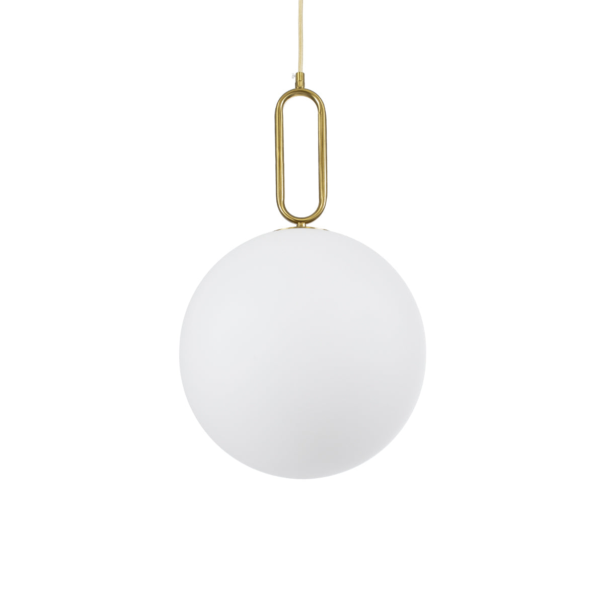 GloboStar® BELLISSIMO 61487 Μοντέρνο Κρεμαστό Φωτιστικό Οροφής Μονόφωτο 1 x E27 Γαλακτερή Γυάλινη Μπάλα με Μεταλλικό Επιχρυσωμενό Πλατίνα Σώμα Φ30 x Υ52cm - ledmania.gr
