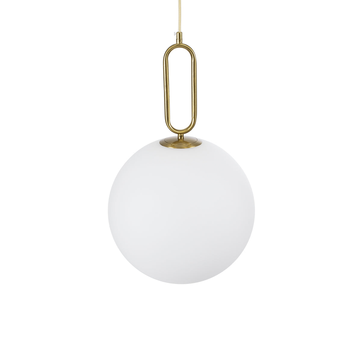 GloboStar® BELLISSIMO 61487 Μοντέρνο Κρεμαστό Φωτιστικό Οροφής Μονόφωτο 1 x E27 Γαλακτερή Γυάλινη Μπάλα με Μεταλλικό Επιχρυσωμενό Πλατίνα Σώμα Φ30 x Υ52cm - ledmania.gr