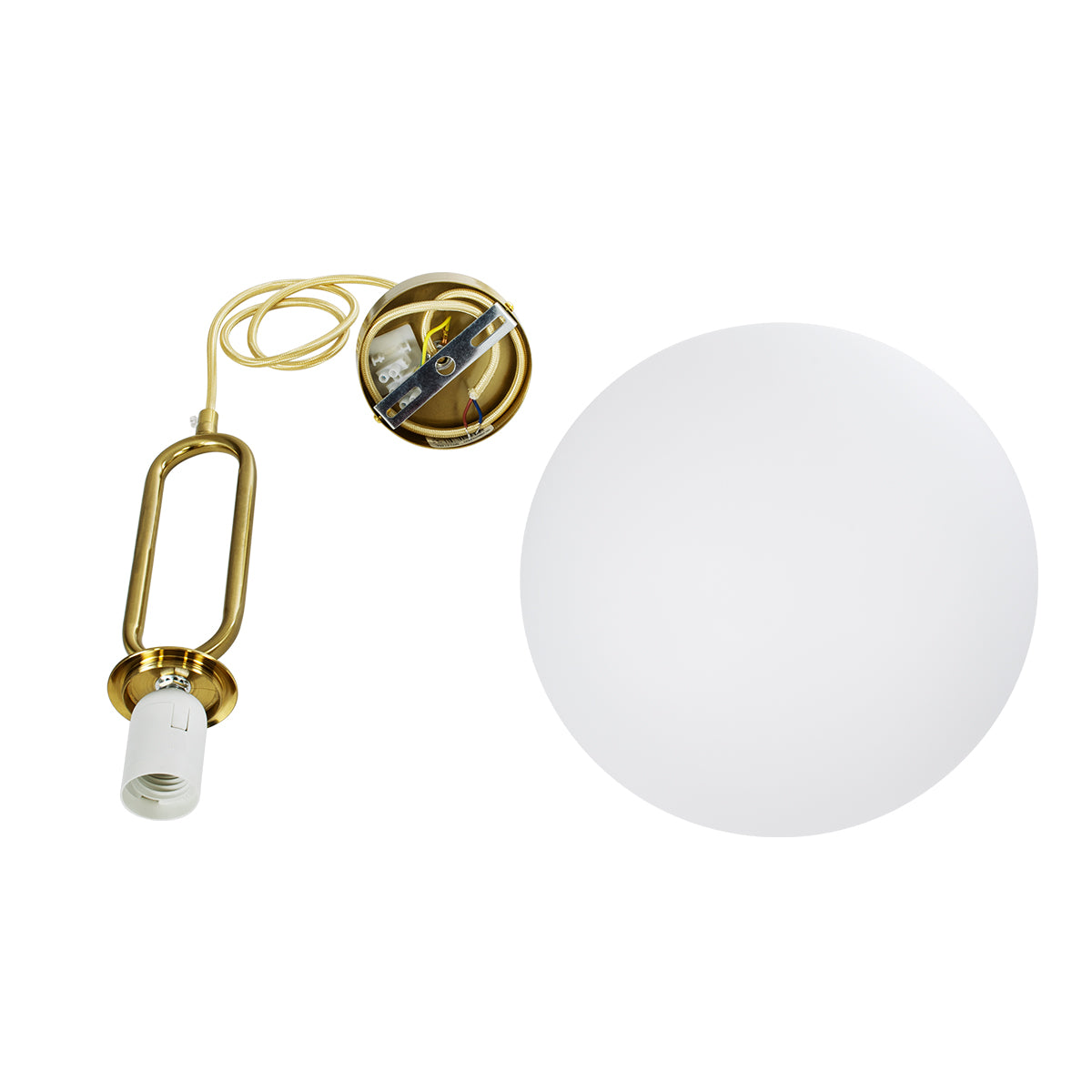 GloboStar® BELLISSIMO 61487 Μοντέρνο Κρεμαστό Φωτιστικό Οροφής Μονόφωτο 1 x E27 Γαλακτερή Γυάλινη Μπάλα με Μεταλλικό Επιχρυσωμενό Πλατίνα Σώμα Φ30 x Υ52cm - ledmania.gr
