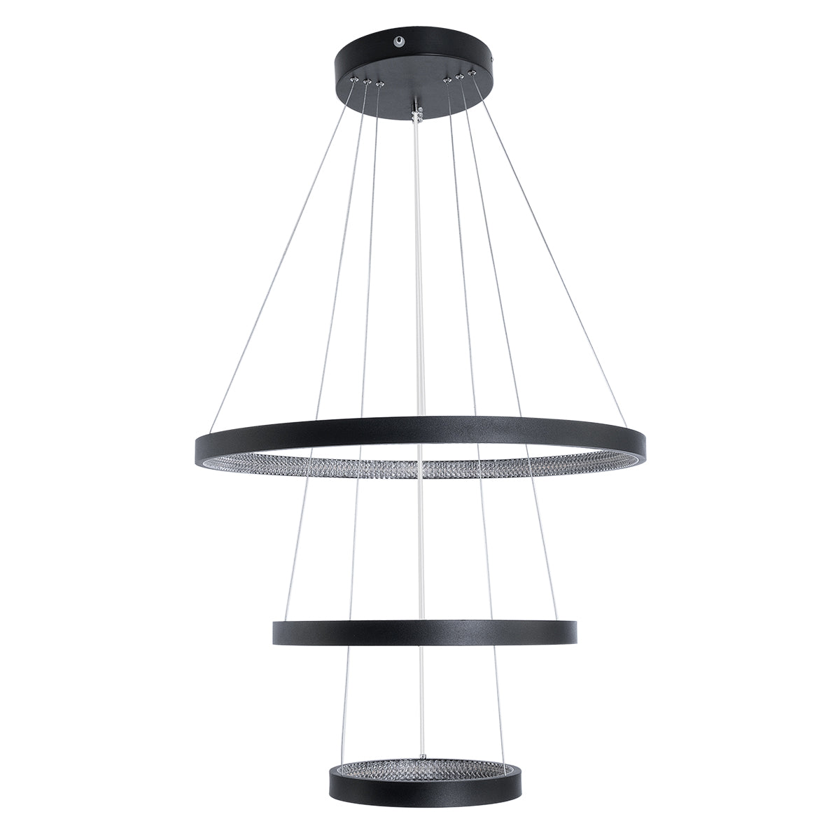 GloboStar® DIAMOND TRIO 61523-DECO Κρεμαστό Φωτιστικό Δαχτυλίδι-Κύκλος LED CCT 100W 11200lm 360° AC 220-240V - Εναλλαγή Φωτισμού μέσω Τηλεχειριστηρίου All In One Ψυχρό 6000k+Φυσικό 4500k+Θερμό 2700k Dimmable Φ25+40+60cm - Μαυρο - 3 Χρόνια Εγγύηση