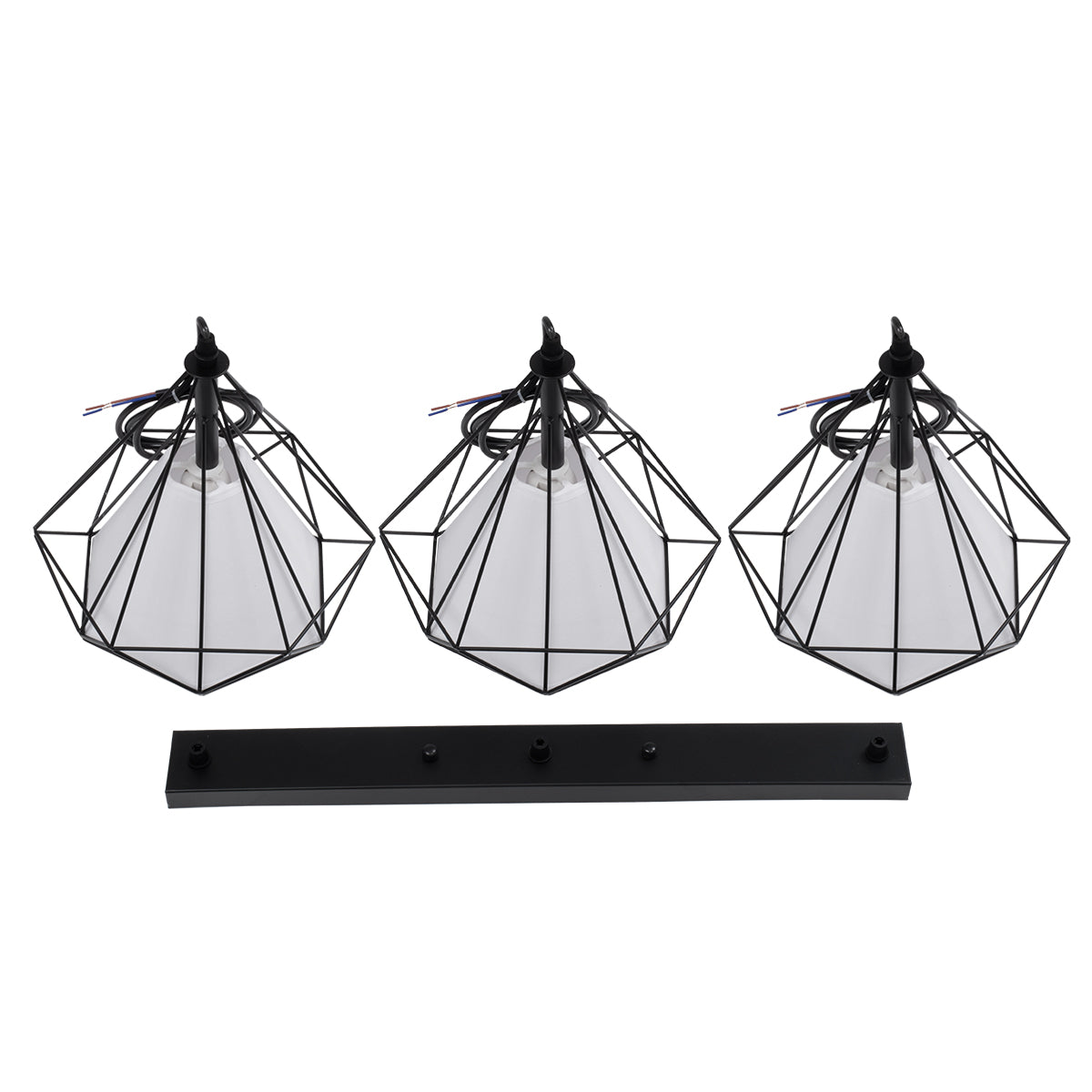 GloboStar® EIFFEL 61569 Vintage Κρεμαστό Φωτιστικό Ράγα Τρίφωτο 3 x E27 IP20 Μαύρο Μέταλλο με Λευκό Ύφασμα - Μ68 x Π25 x Υ130cm - ledmania.gr