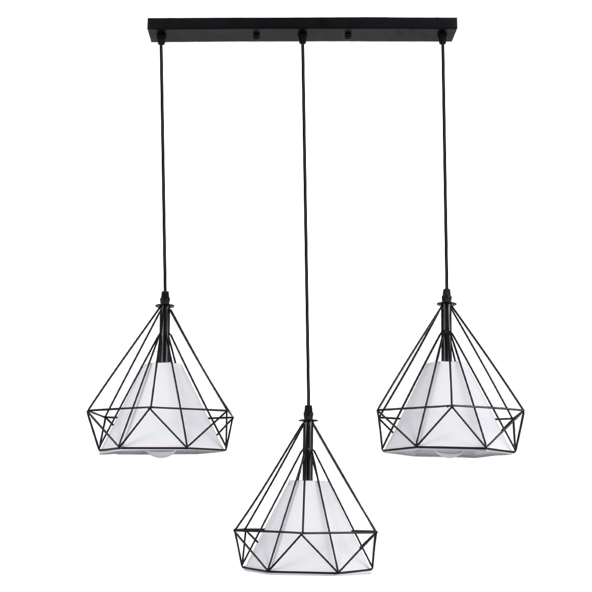 GloboStar® EIFFEL 61569 Vintage Κρεμαστό Φωτιστικό Ράγα Τρίφωτο 3 x E27 IP20 Μαύρο Μέταλλο με Λευκό Ύφασμα - Μ68 x Π25 x Υ130cm - ledmania.gr